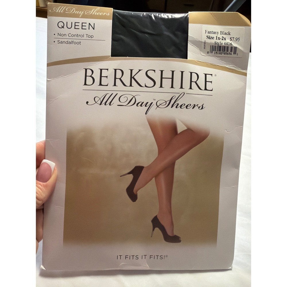 Berkshire All Day Sheers Fantasy Black Pantyhose Sandalfoot 4416 Size 1x-2x